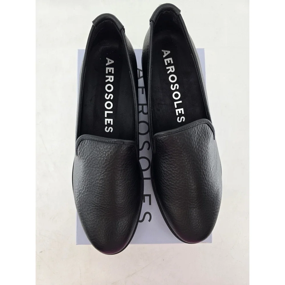 Aerosoles Poisy Fx Tumble Loafers Women 11 Black Slip On Leather Shoes - New